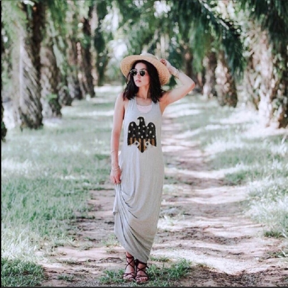 Heather Gray Soft Stretch Vintage Eagle Maxi Dress